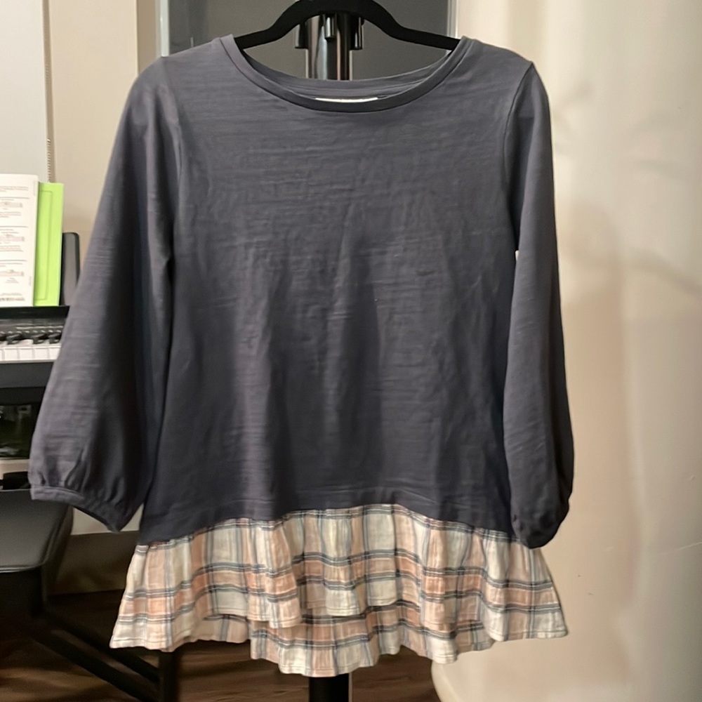 Loft top with plaid lace detail